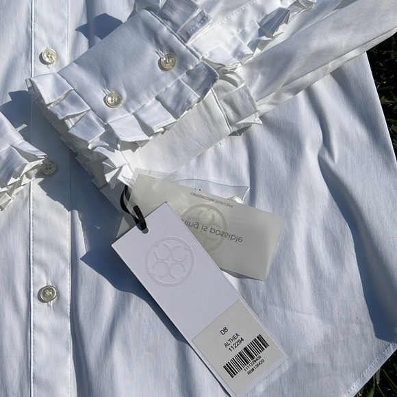 NWT Carlisle Althea WHITE Stretch cotton Ruffle Blouse - Picture 14 of 16